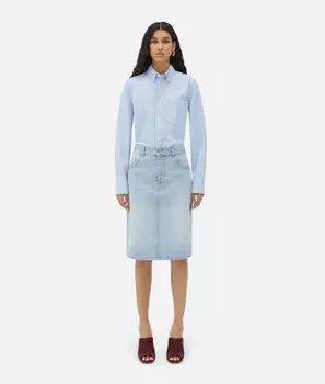 Юбка миди из светлого выбеленного денима Bottega Veneta