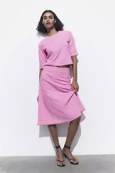 Юбка миди из текстурированного жаккарда ZARA, розовый