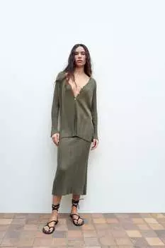 Юбка миди из трикотажа ZARA, хаки
