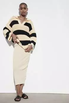 Юбка миди из трикотажа ZARA, ваниль