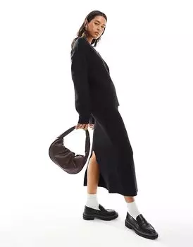 Юбка миди из трикотажного полотна с объектной структурой черного цвета (часть комплекта) Object