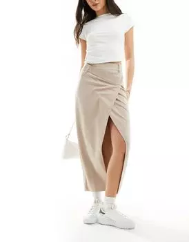 Юбка миди из трикотажного твила с асимметричной талией ASOS DESIGN