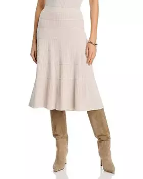 Юбка миди из трикотажной ткани в рубчик T Tahari, коричневый/бежевый