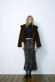 Юбка миди из тюля с принтом ZARA, синий/черный