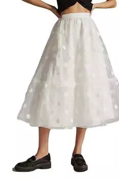Юбка миди из тюля в горошек со снежинками EVA FRANCO, цвет snowflake dot