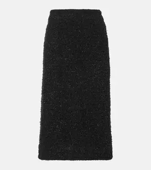 Юбка миди из твида с добавлением хлопка Balenciaga, черный