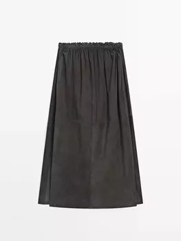 Юбка миди из замшевой кожи, коорд Massimo Dutti, серый