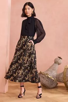 Юбка миди из жаккарда Love & Roses, золотой