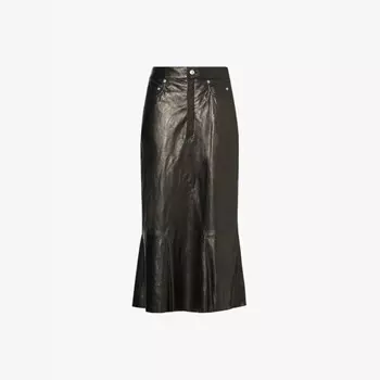 Юбка миди из жатой кожи с высокой посадкой Rick Owens, черный