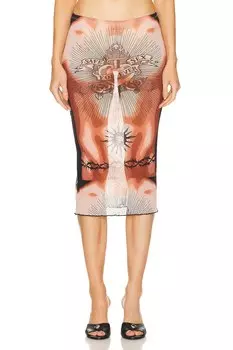 Юбка миди Jean Paul Gaultier Printed Safe Sex Tattoo Low Waist, цвет Nude, Brown, & Black
