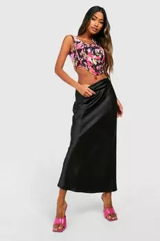 Юбка миди комбинированная атласная юбка Boohoo, черный