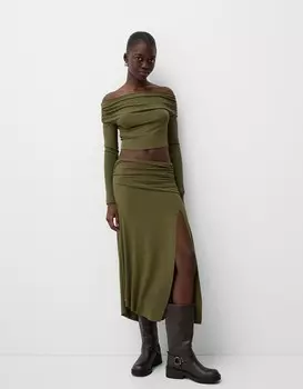 Юбка миди крупной вязки Bershka, хаки