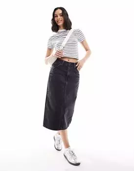 Юбка миди Levi's с высокой посадкой и разрезом сзади, цвет стираный черный