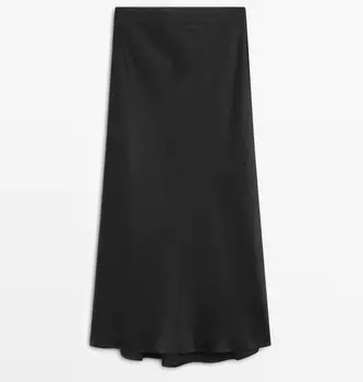 Юбка миди Massimo Dutti Satin, черный