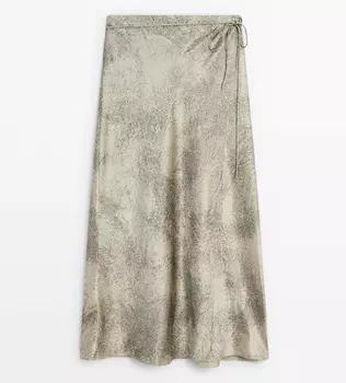 Юбка миди Massimo Dutti Satin Lace, серый