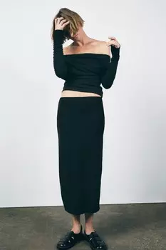 Юбка миди мягкая интерлоковая ZARA, черный