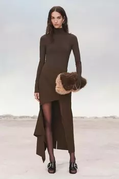 Юбка миди на молнии ZARA, темный хаки