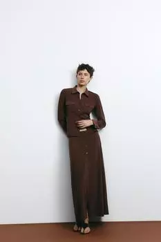 Юбка миди на пуговицах ZARA, коричневый