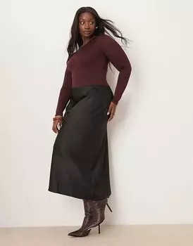 Юбка миди New Look Curve из атласа косой посадкой черного цвета