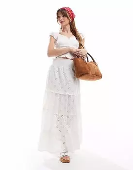 Юбка миди New Look с присборенной талией и вышивкой белого цвета