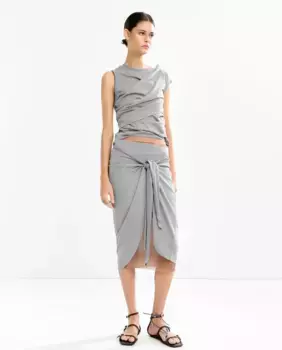 Юбка миди однотонная со сборкой Parfois, серый