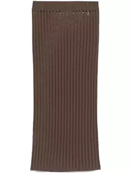 Юбка миди Patrizia Pepe из трикотажного полотна в рубчик, коричневый