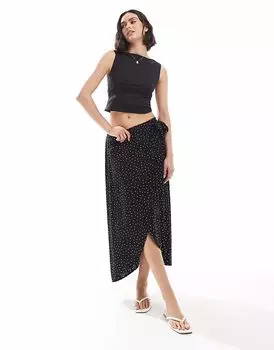 Юбка-миди Pieces с запахом в черный горошек
