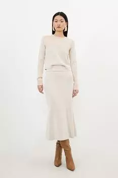 Юбка миди плетеной вязки в рубчик из смесовой вискозы Karen Millen, нейтральный