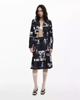 Юбка миди плиссе в газетный принт Desigual, черный