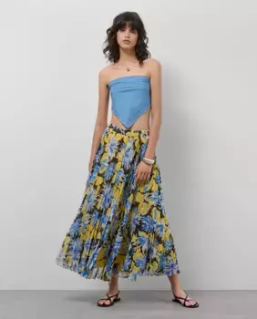 Юбка миди плиссированная креп-жоржет с цветочным принтом Roberto Verino, темно-синий