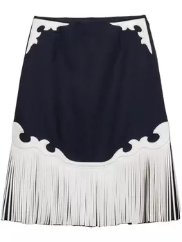 Юбка миди Prada с бахромой и стежками, синий