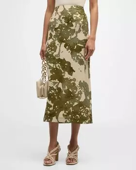 Юбка миди с абстрактной принтом Fiji pinkfilosofy, цвет 158 Olive Prt