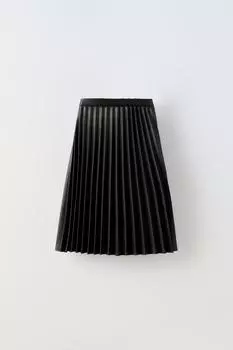 Юбка миди с эффектом кожи ZARA, черный