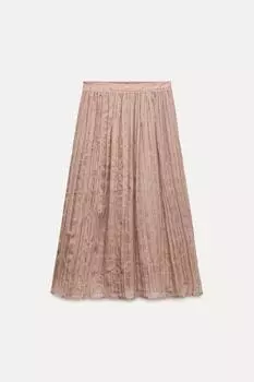 Юбка миди с эффектом мятостей ZARA, розовый