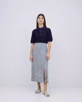 Юбка миди с эластичной талией и разрезом спереди Yerse, синий