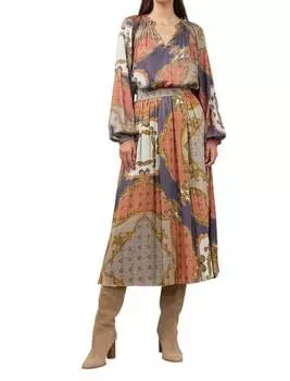 Юбка миди с эластичной талией и складками, цвет коричневый, многоцветный current air