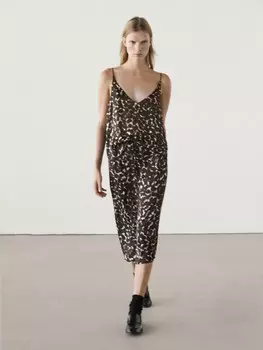 Юбка миди с анималистичным принтом Massimo Dutti, коричневый