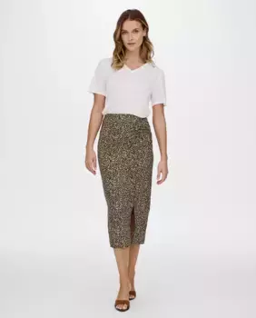 Юбка миди с анималистичным принтом Vila, коричневый