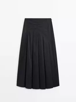 Юбка миди с асимметричной плиссированной кокеткой Massimo Dutti, синий