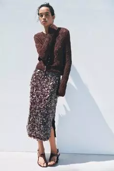 Юбка миди с блестками ZARA, цвет Blackberry