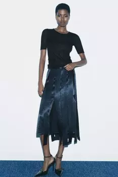 Юбка миди с бретельками ZARA, синий