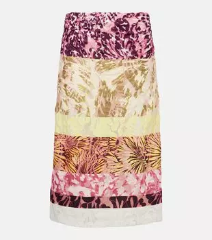 Юбка миди с цветными блоками и сборками Dries Van Noten, бордовый