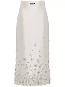 Юбка миди с цветочным декором Miu Miu, белый