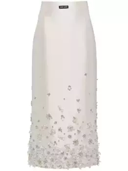 Юбка миди с цветочным декором MIU MIU, белый