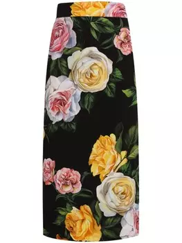 Юбка миди с цветочным принтом Dolce & Gabbana, черный