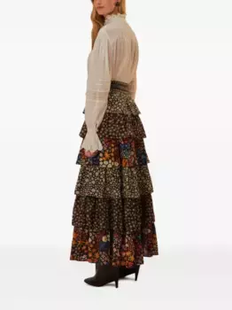 Юбка миди с цветочным принтом и многоярусным принтом FARM Rio, черный