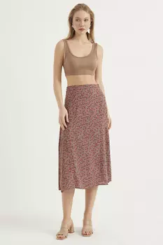 Юбка миди с цветочным принтом и разрезом Herita, розовый