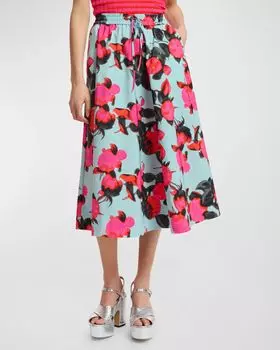 Юбка миди с цветочным принтом и завязками Fyrtales Essentiel Antwerp, цвет Middle Blue