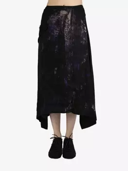 Юбка миди с цветочным узором и отрезанными карманами Y's, синий