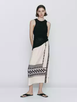 Юбка миди с дисками и решеточными деталями Massimo Dutti, белый